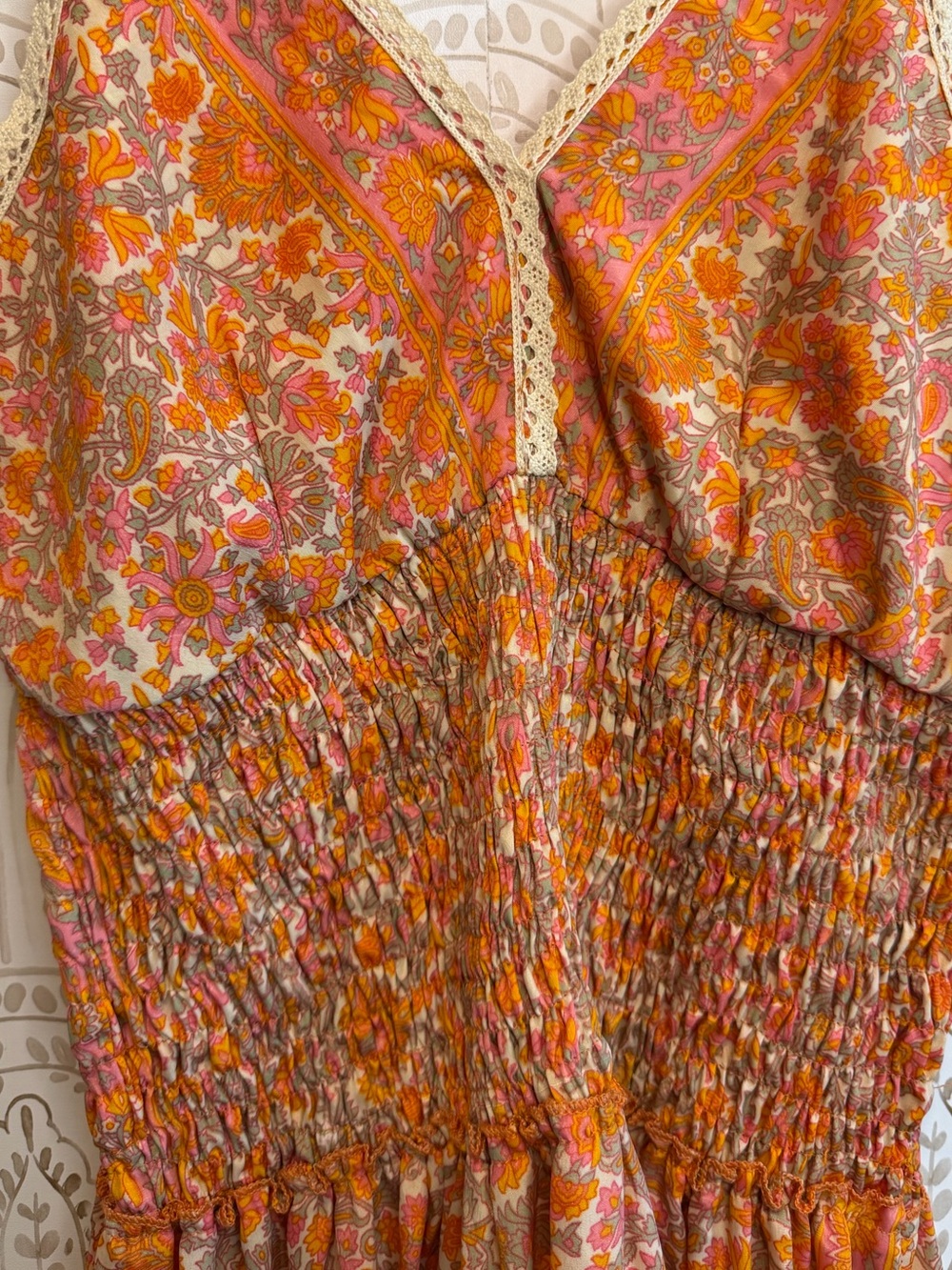 Anthropologie RAGA Boho Orange Pink Floral Midi Dress NWT Adj Straps size Medium - Picture 5 of 10